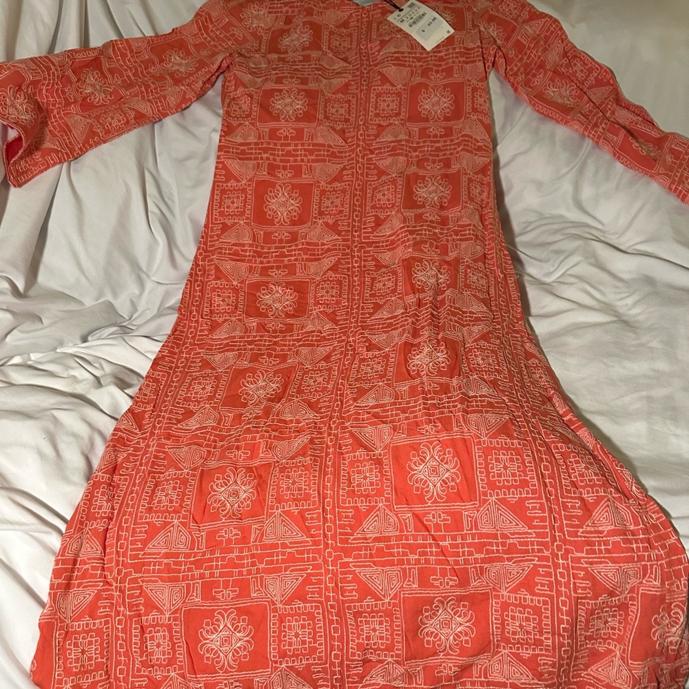 Zara Orange Embroidered Open Back Caftan maxi dress Size M